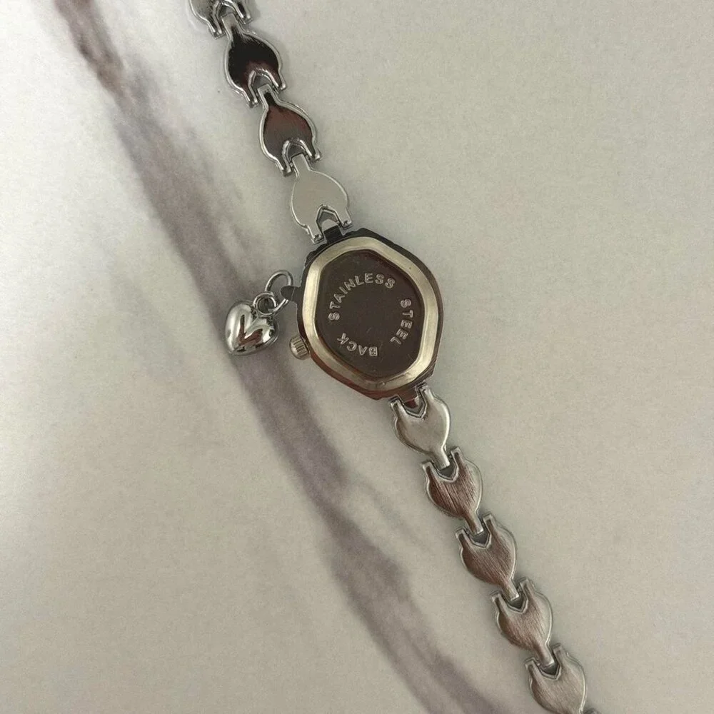 sku0148 Retro‎ Silver Pink dial Heart Charm Women Watch Bracelet + gift box